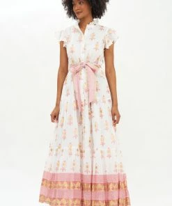 OLIPHANT Ruffle Collar Button Maxi- Leela Peach
