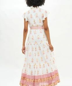 OLIPHANT Ruffle Collar Button Maxi- Leela Peach