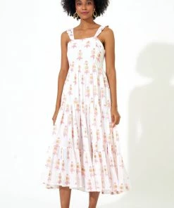 OLIPHANT Ruffle Cross Back Midi- Leela Peach