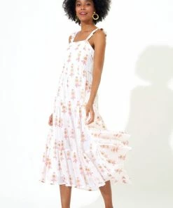 OLIPHANT Ruffle Cross Back Midi- Leela Peach