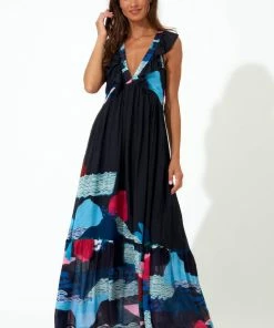 OLIPHANT Ruffle V-Neck Maxi- Pacifica Black 6 OLIPHANT Ruffle V-Neck Maxi- Pacifica Black