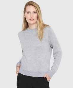 Santicler Tops Ellen Notched Neckband Merino Wool Sweater