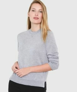 Santicler Tops Ellen Notched Neckband Merino Wool Sweater