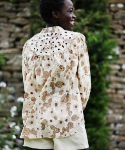 Seraphina Tops CUTWORK BLOUSE | Brown Florals