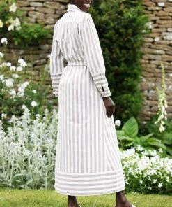 Seraphina THE PUFF SLEEVE SHIRT DRESS | Tan & White Stripe