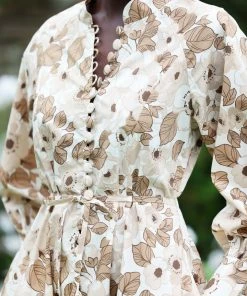 Seraphina CLOTHING THE BUTTON MAXI DRESS | Brown Florals