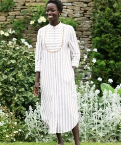 Seraphina THE MAXI BEACH SHIRT | Tan & White Stripe