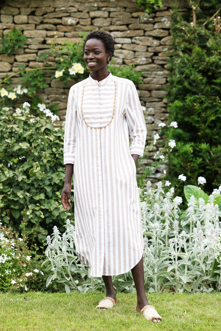 Seraphina THE MAXI BEACH SHIRT | Tan & White Stripe 3 Seraphina THE MAXI BEACH SHIRT | Tan & White Stripe