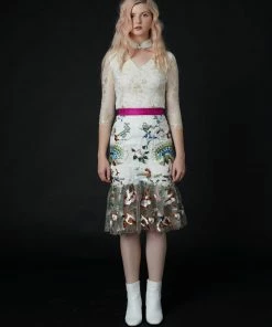 SKYLENCE QiaoChu Embroidered Midi Skirt WHAT'S HOT