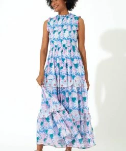 OLIPHANT Sleeveless Smocked Maxi- Cayman Blue