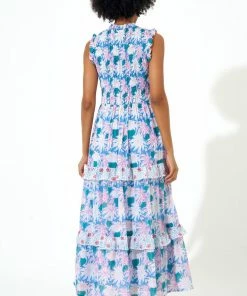 OLIPHANT Sleeveless Smocked Maxi- Cayman Blue
