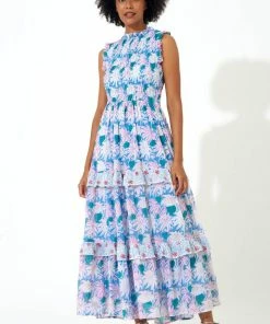 OLIPHANT Sleeveless Smocked Maxi- Cayman Blue