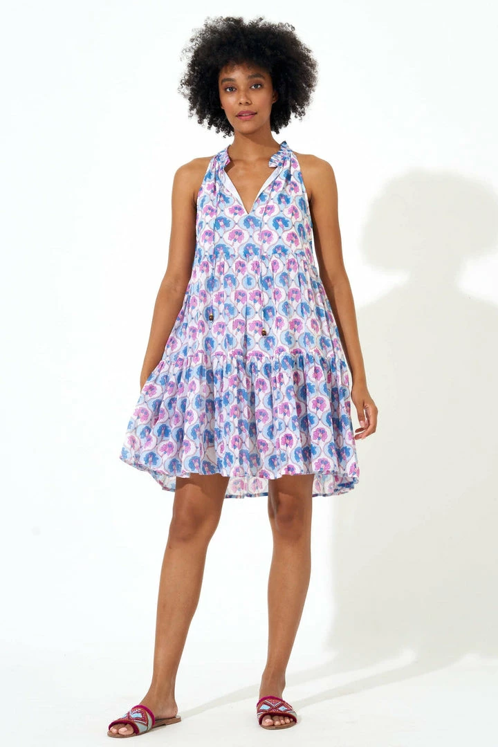 OLIPHANT Sleeveless Tiered Short Dress- Iris Blue 3 OLIPHANT Sleeveless Tiered Short Dress- Iris Blue