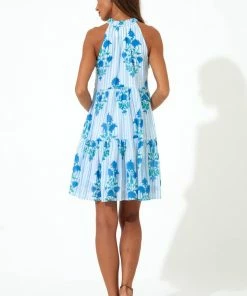 OLIPHANT Sleeveless Tiered Short Dress- Jaipur Blue Stripe