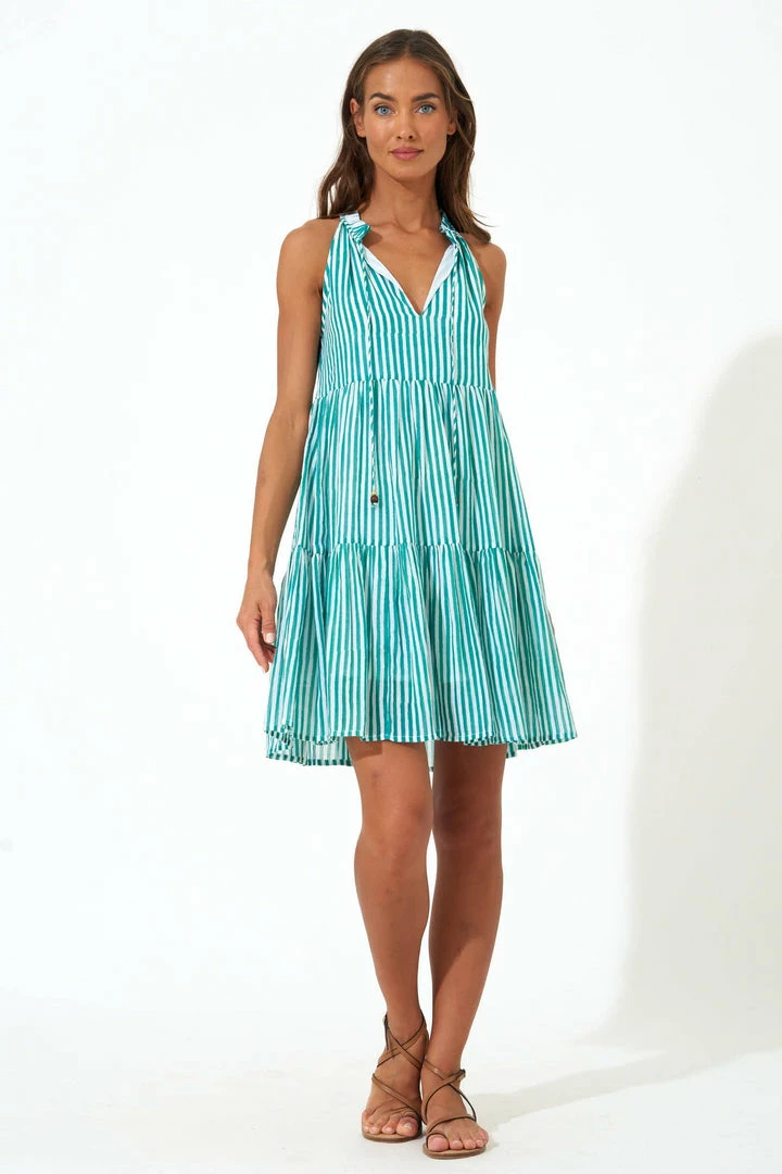 OLIPHANT Sleeveless Tiered Short Dress- Playa Green 5 OLIPHANT Sleeveless Tiered Short Dress- Playa Green