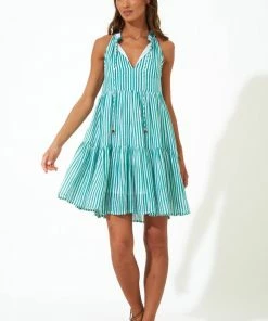 OLIPHANT Sleeveless Tiered Short Dress- Playa Green