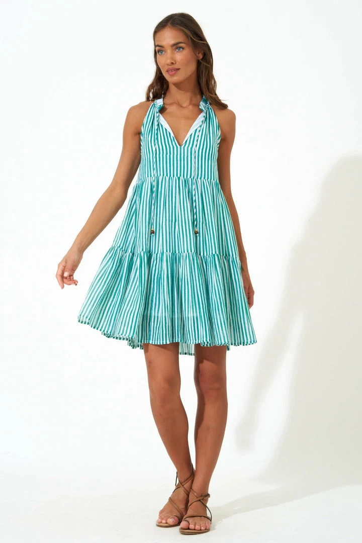 OLIPHANT Sleeveless Tiered Short Dress- Playa Green 3 OLIPHANT Sleeveless Tiered Short Dress- Playa Green