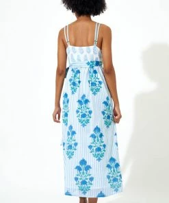 OLIPHANT Sleeveless Wrap Dress- Jaipur Blue Stripe