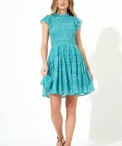 OLIPHANT Smocked Flirty Short Dress- Lisbon Green