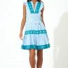 OLIPHANT Sleeveless Smocked Waist Short Dress- Nassau Blue