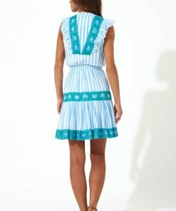 OLIPHANT Sleeveless Smocked Waist Short Dress- Nassau Blue 5 OLIPHANT Sleeveless Smocked Waist Short Dress- Nassau Blue