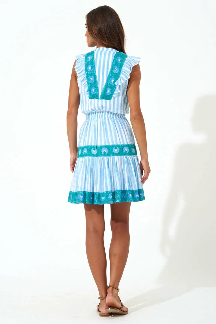 OLIPHANT Sleeveless Smocked Waist Short Dress- Nassau Blue 4 OLIPHANT Sleeveless Smocked Waist Short Dress- Nassau Blue