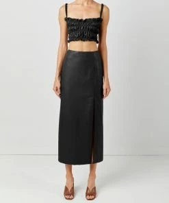 Soft Animal Leather Smocked Top