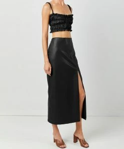 Soft Animal Leather Smocked Top