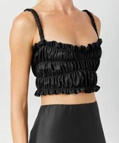 Soft Animal Leather Smocked Top