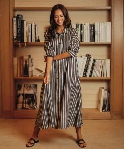 Daphne Wilde Stella In Black And White Striped Linen