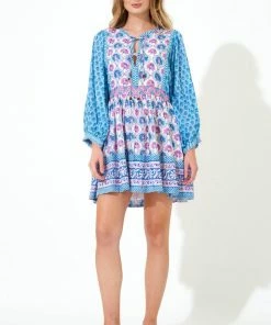 OLIPHANT Tie Front Balloon Sleeve- Iris Blue