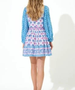 OLIPHANT Tie Front Balloon Sleeve- Iris Blue