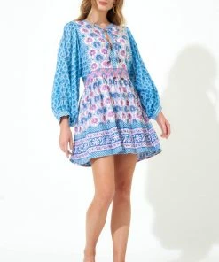 OLIPHANT Tie Front Balloon Sleeve- Iris Blue