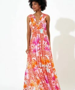 OLIPHANT Ruffle V-Neck Maxi- Antigua Orange