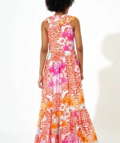 OLIPHANT Ruffle V-Neck Maxi- Antigua Orange