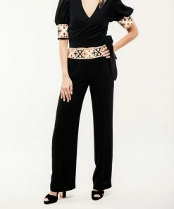 RosewaterHouse Embroidered Kaveh Straight Leg Pant - Black