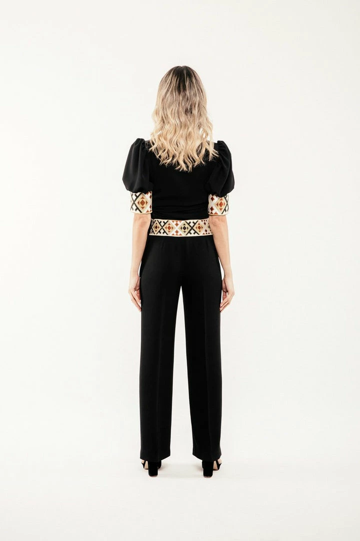 RosewaterHouse Embroidered Kaveh Straight Leg Pant - Black 6 RosewaterHouse Embroidered Kaveh Straight Leg Pant - Black