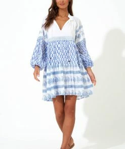 OLIPHANT Balloon Sleeve Short- Flora Blue