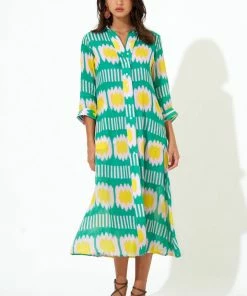 OLIPHANT Shirt Dress Midi- Ikat Green