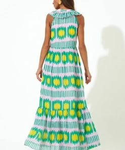 OLIPHANT Ruffle V-Neck Maxi- Ikat Lilac