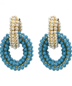 QuayL WHAT'S HOT Double Chain Link Hoop - Pearl/Turquoise