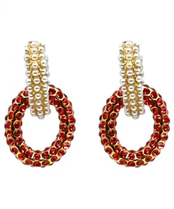 QuayL WHAT'S HOT Double Chain Link Hoop - Pearl/Coral Crystal