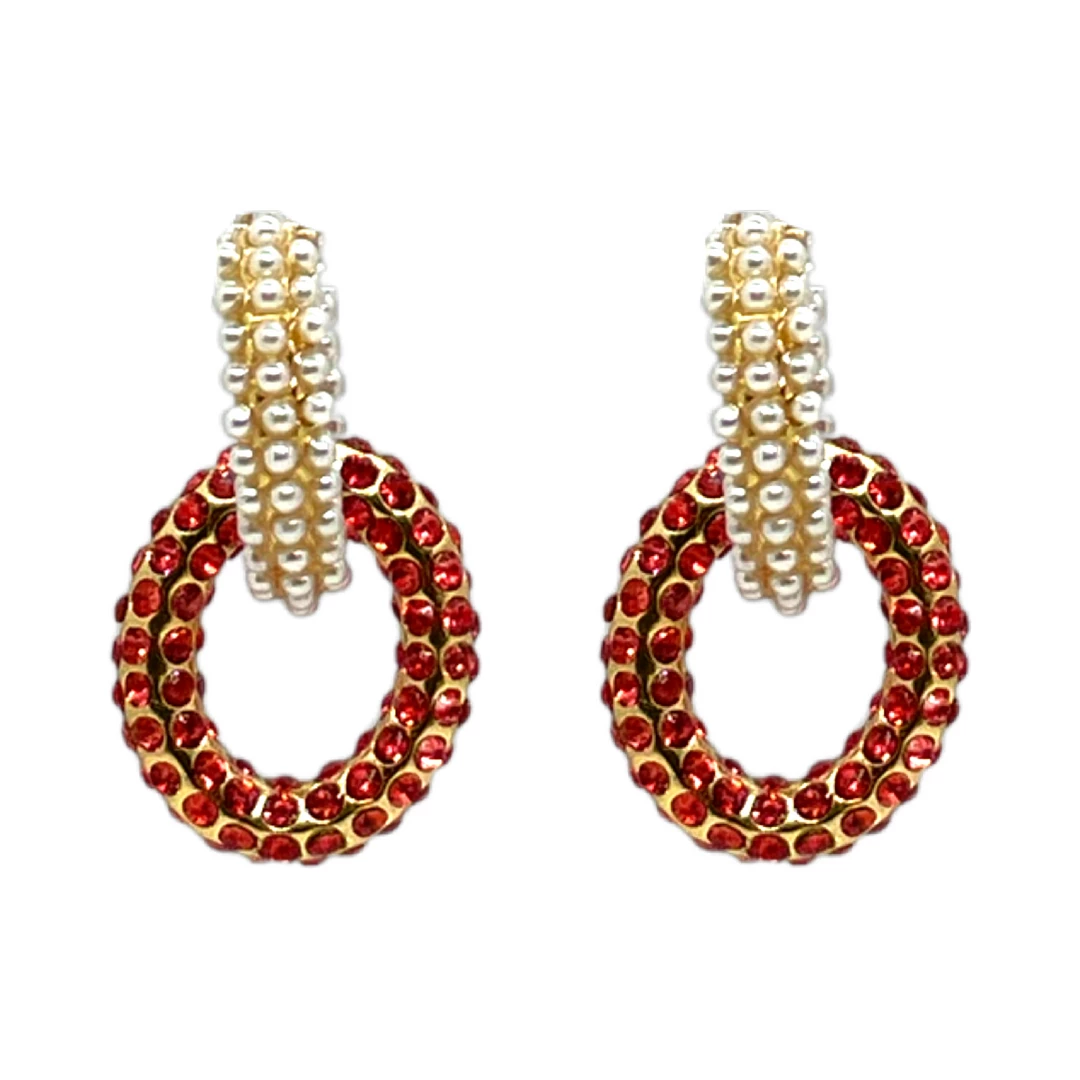 QuayL WHAT'S HOT Double Chain Link Hoop - Pearl/Coral Crystal 3 QuayL WHAT'S HOT Double Chain Link Hoop - Pearl/Coral Crystal