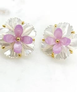 QuayL Flower And Resin Stud Earrings - Lavender