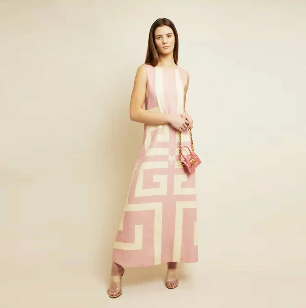 MME.Mink MME. Garden Dress' In Greek Key Rose Pink Mme. Mink 4 MME.Mink MME. Garden Dress' In Greek Key Rose Pink Mme. Mink