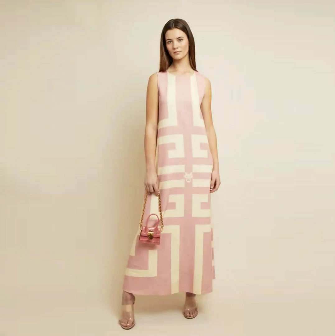 MME.Mink MME. Garden Dress' In Greek Key Rose Pink Mme. Mink 5 MME.Mink MME. Garden Dress' In Greek Key Rose Pink Mme. Mink