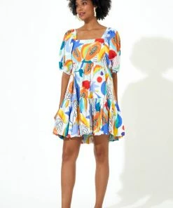 OLIPHANT Bubble Skirt Mini Dress- Papaya Yellow
