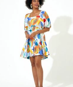 OLIPHANT Bubble Skirt Mini Dress- Papaya Yellow