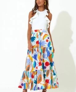 OLIPHANT Button Front Skirt- Papaya Yellow