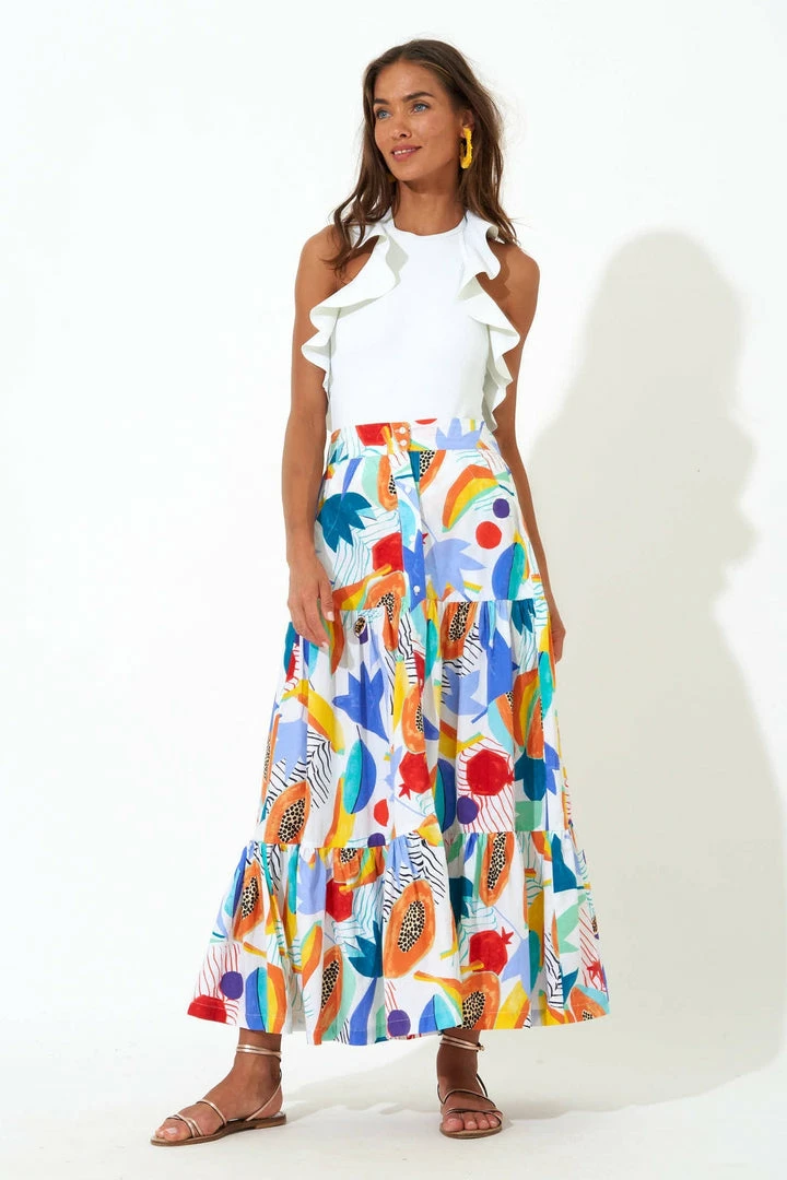 OLIPHANT Button Front Skirt- Papaya Yellow 3 OLIPHANT Button Front Skirt- Papaya Yellow